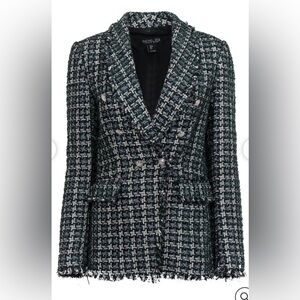 Rachel Zoe - Green, Black & White Metallic Tweed Buttoned Blazer SM